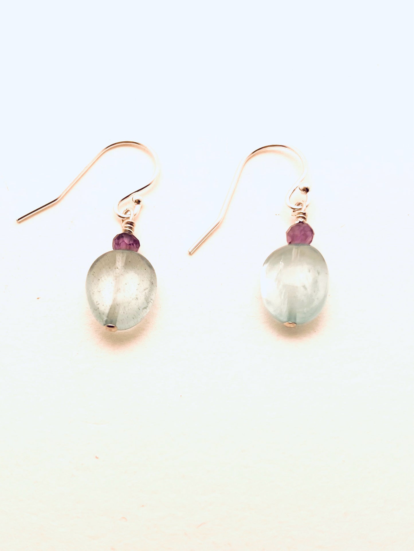 Smooth Aqumarine with Amethyst Sterling Silver Earrings
