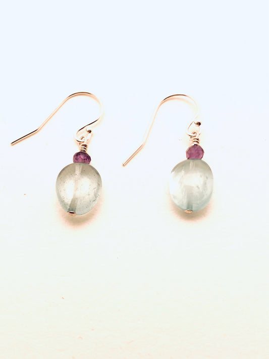Smooth Aqumarine with Amethyst Sterling Silver Earrings