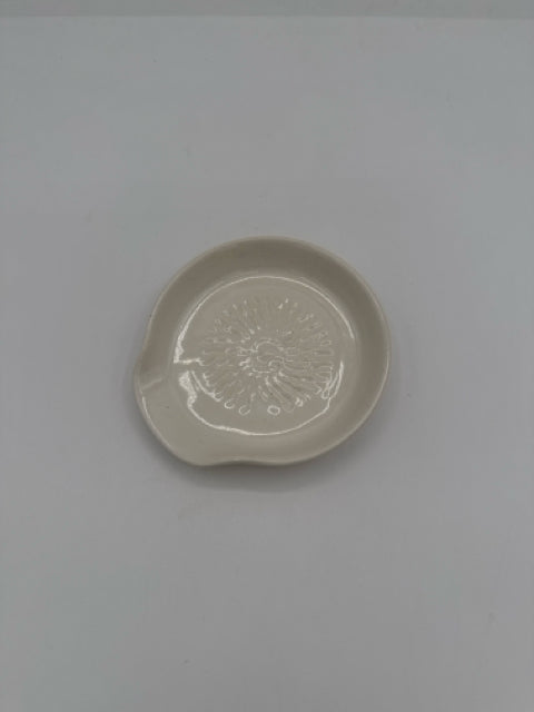 White Handmade Stoneware Textured Spoon Rest
