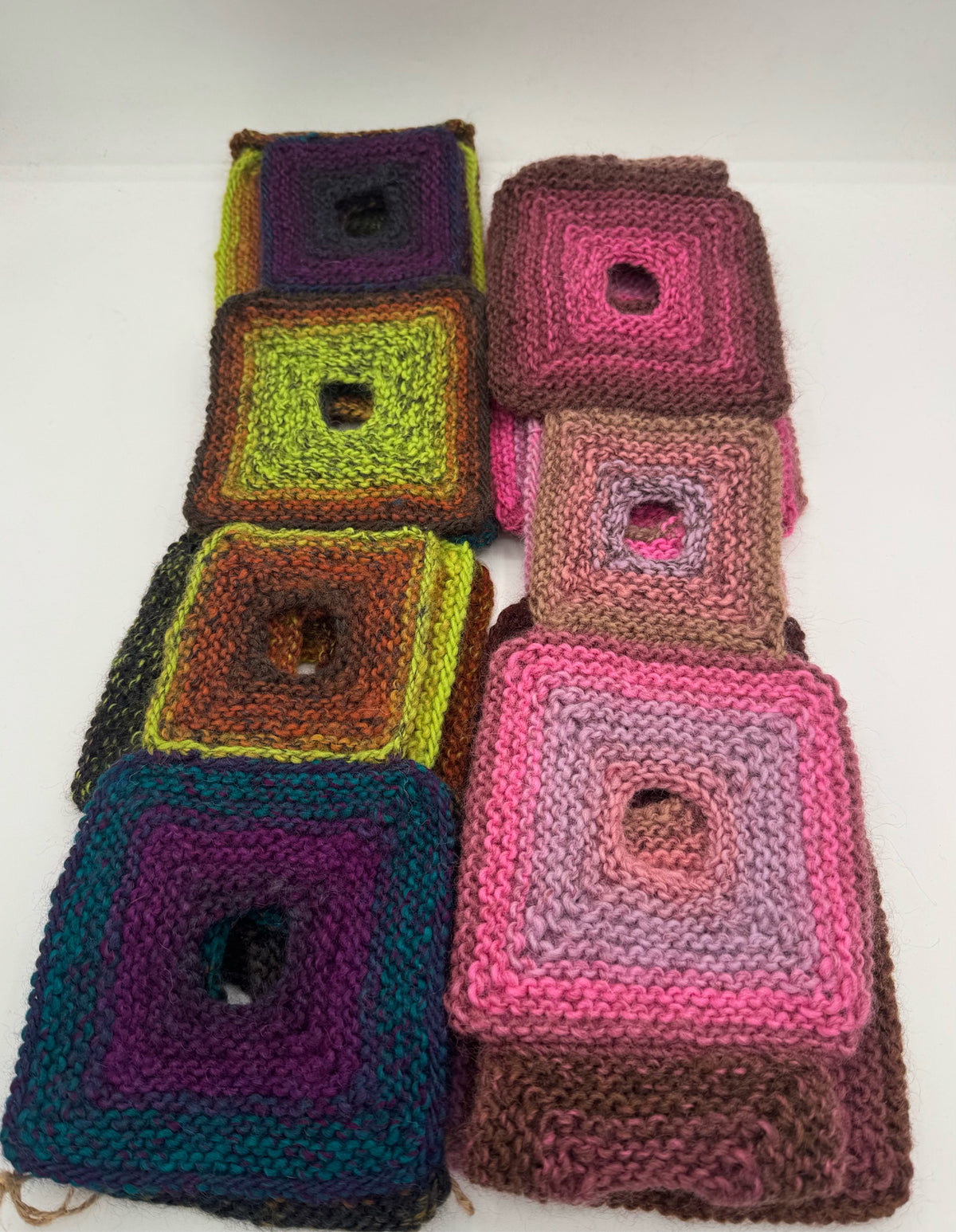 Multi Color Wool Knit Scarfs with Square Donuts