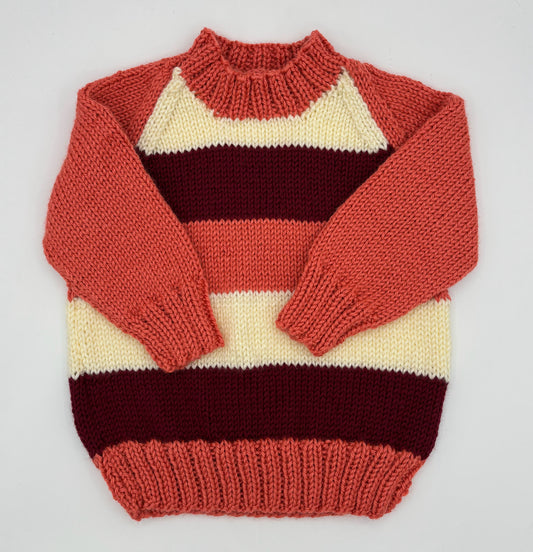 2 Y Salmon, Wine and Cream Stripe Acrylic Pullover