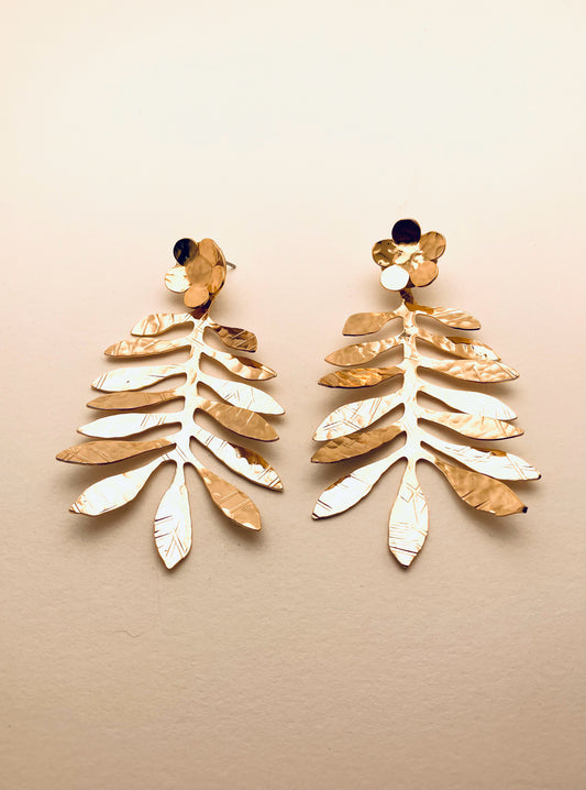 Hand Hammered Olive Branch Earrings with Flower