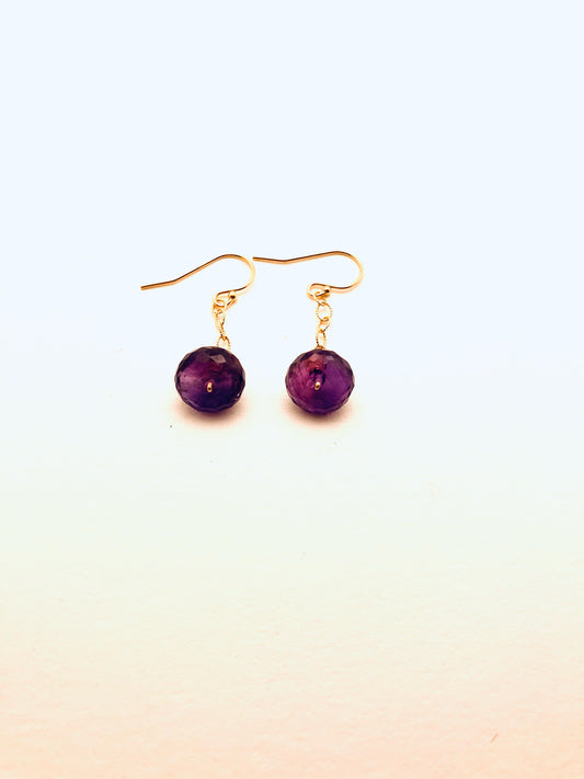 Purple Amethyst Large Rondel Drop on Gold fill Chain Earrings