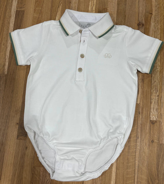 2Y Polo Shirt Body Suit with Green Collare and Sleeve Trim