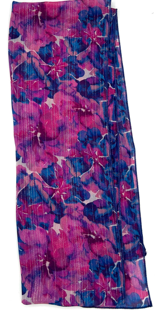 Magenta & Blue Floral Poly Scarf