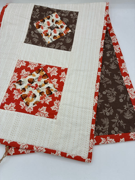 Quilted Cream, Orange, Brown Table Runner