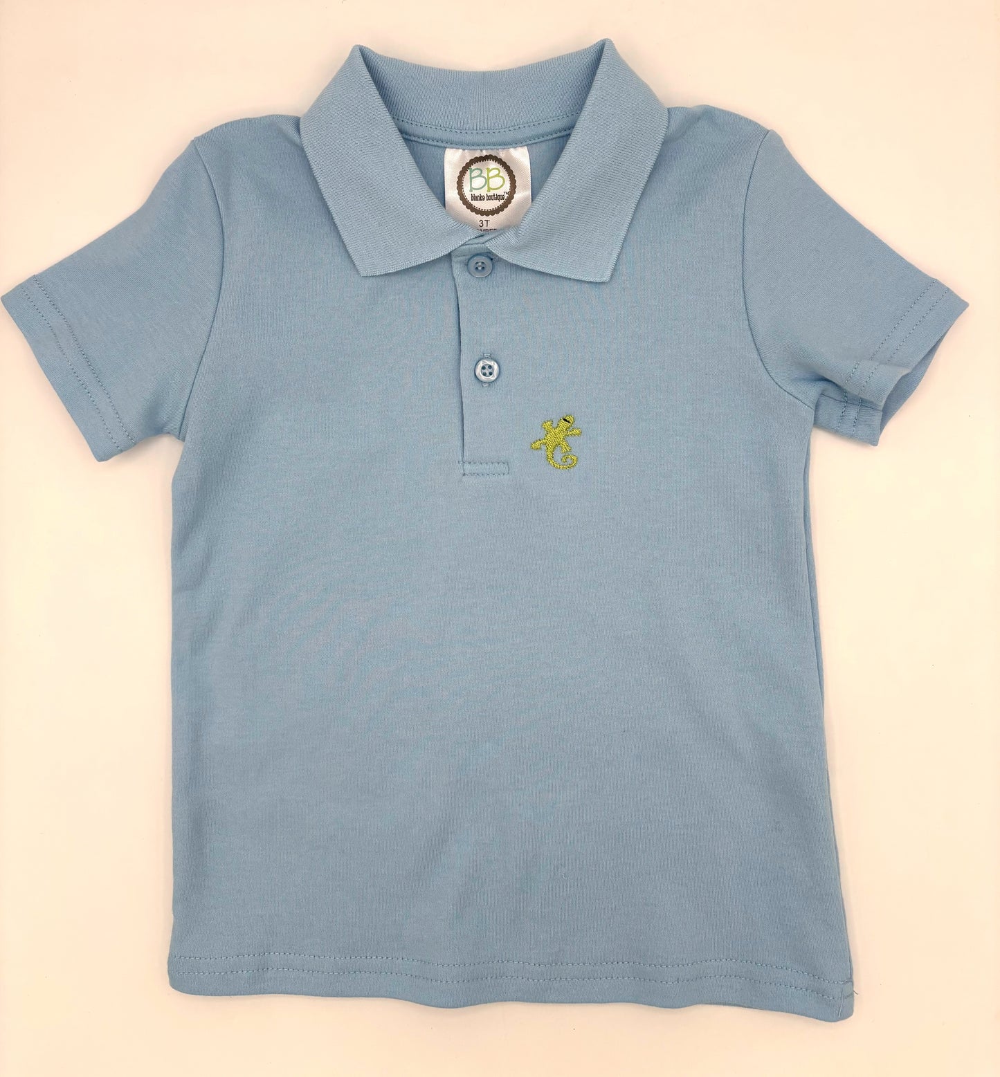 3 T Shirt - Blue Short Sleeve Polo w/Lizard Embroidery