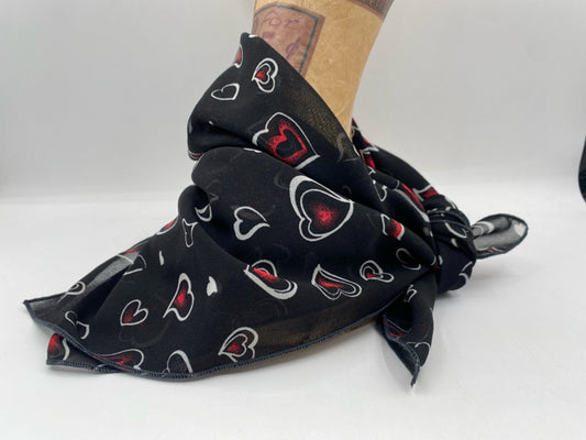 Red & White Hearts on a Black Background Square Scarf