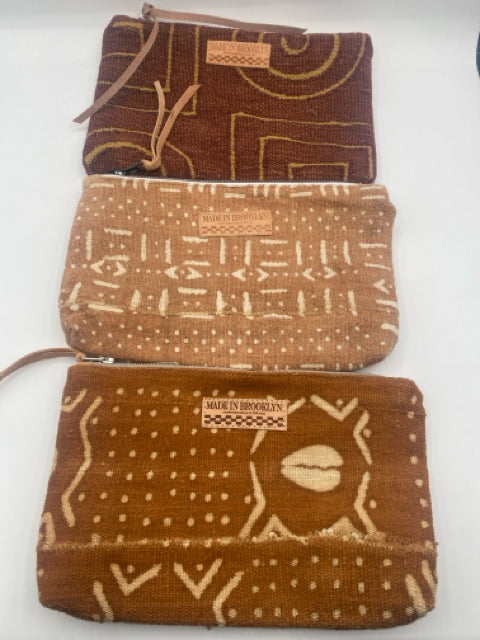 Brown or Tan Mudcloth Print Pouch