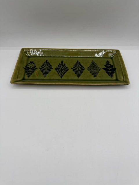 Olive Green Tray with Botantical Rhomboids