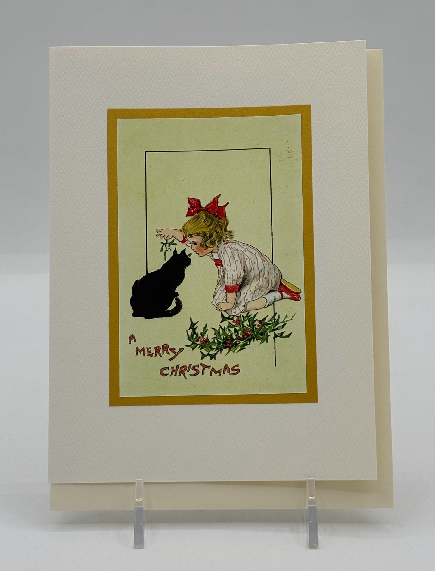 Girl And Black Cat Christmas Card