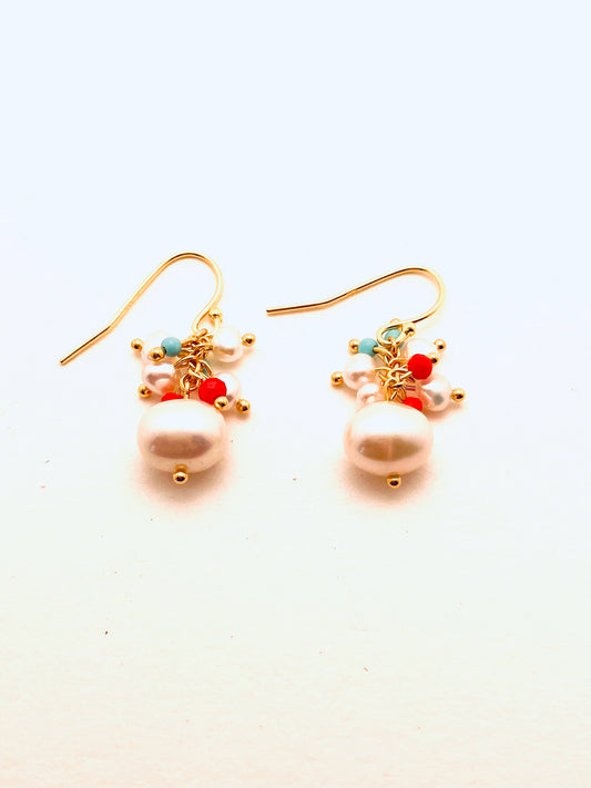 Gold Filled Earrings with Fresh Water Pearls & Turquoise