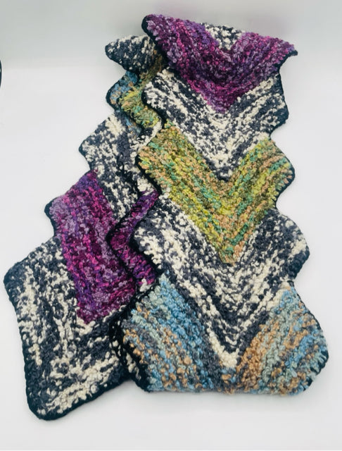 Multi Color Wool and Mohair Triangle Knit Scarf