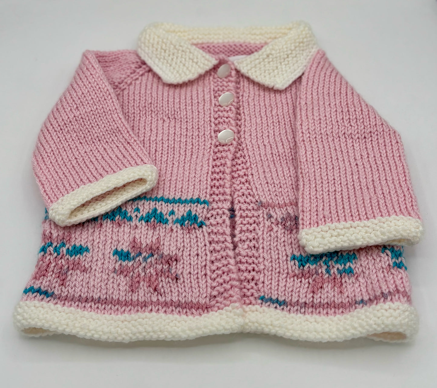 6 M Pink and White Acrylic Fair Isle Knit Cardigan