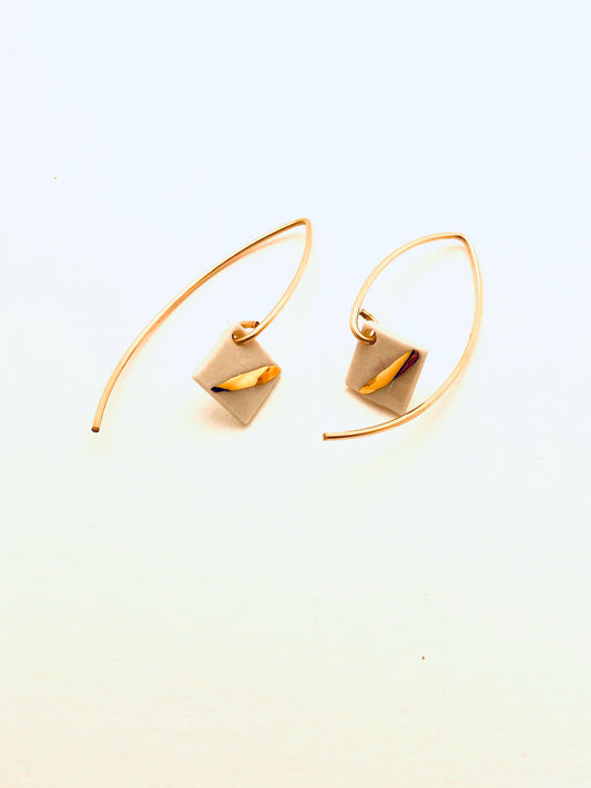 Gold Strip Square Earrings, White