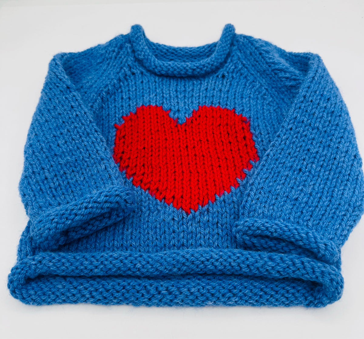 12 M Denim blue Acrylic Knit Sweater with Red Heart