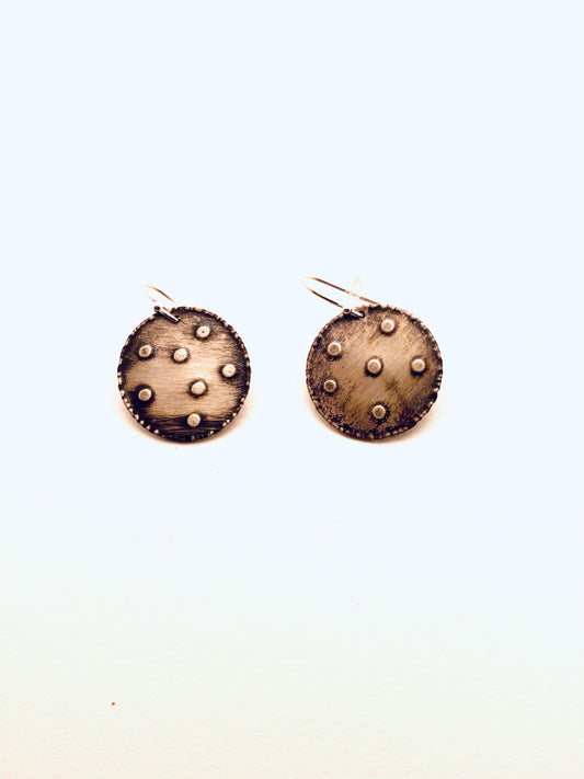 Medium Polka Dot Earrings, Oxidized Silver