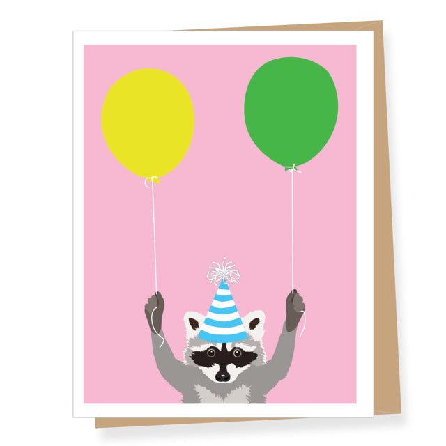 Balloon Raccoon Birthday Card