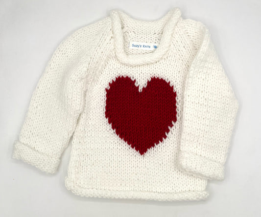 12 M White Acrylic Knit Sweater with Red Heart