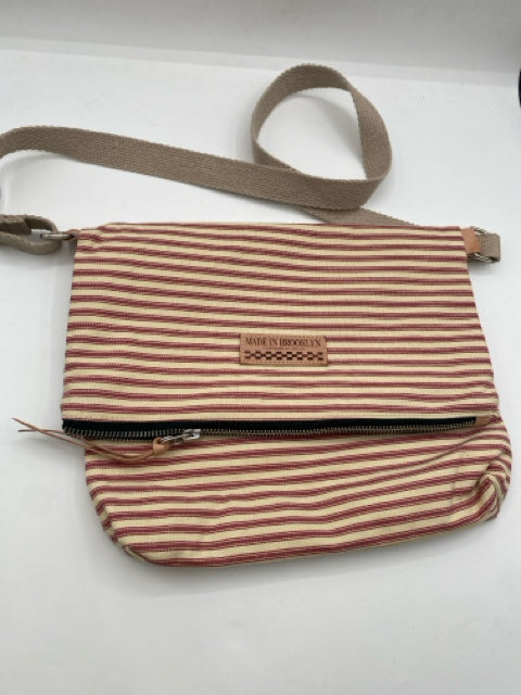 Red & Ivory Striped Foldover Crossover Bag