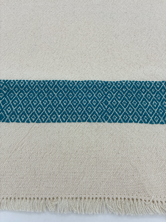 Handwoven Natural Hand Towel with Teal Diamond Motif Band