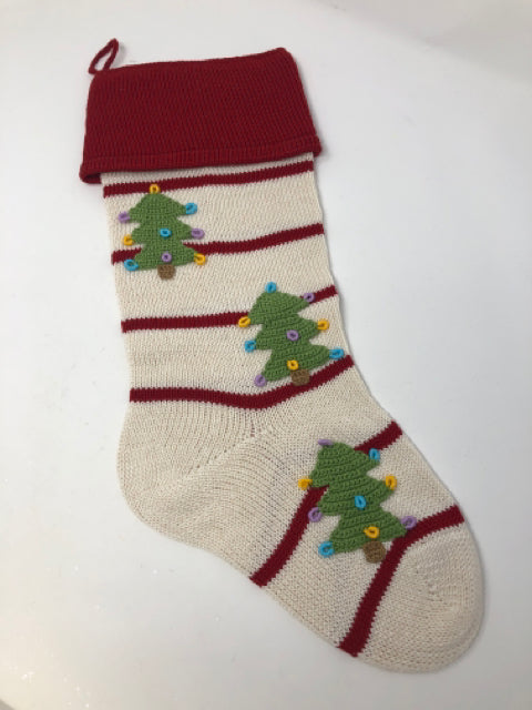 Christmas Stocking Noel Tree Ecru and Red Stripe