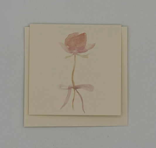 Mini Pink Rose with Bow Card