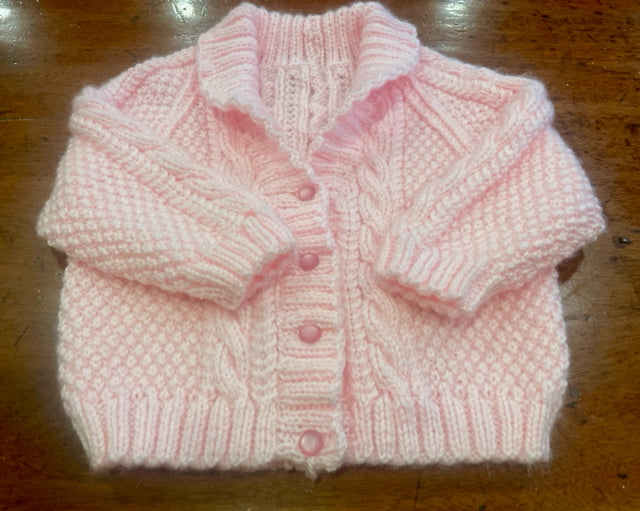 6-12 M Light Pink Acrylic Cable Knit Shawl Collar Cardigan