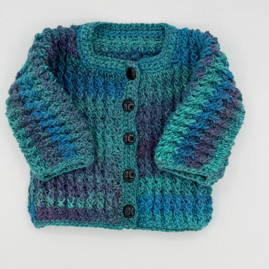 12 M Teal Acrylic Rib Crochet Cardigan