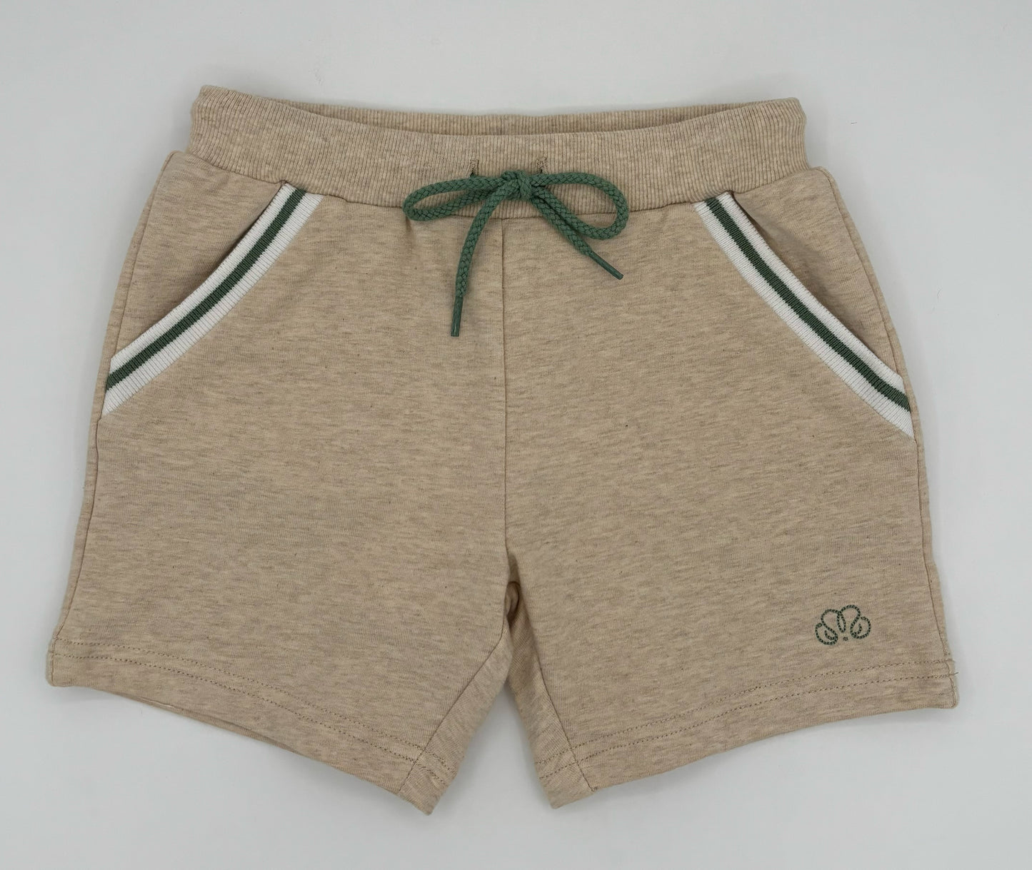 2Y Light Beige Shorts with Green and White Pocket Trim