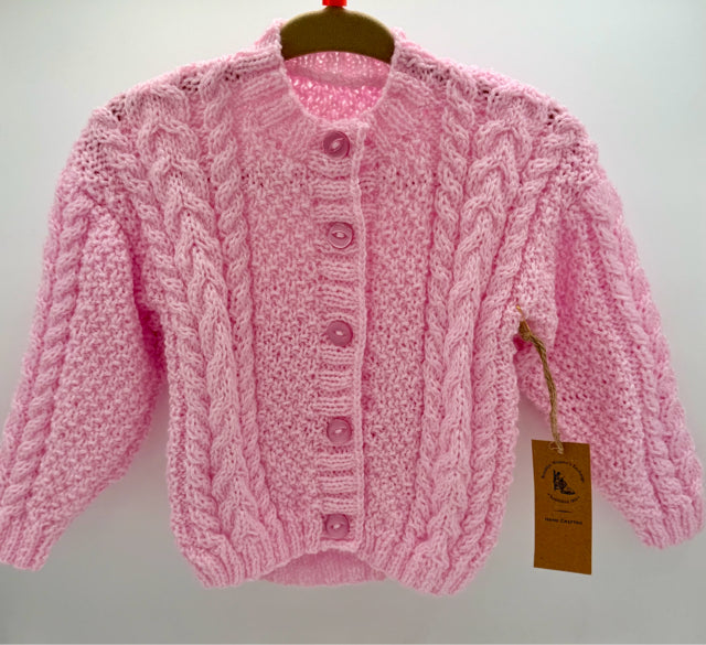 12-18 M Light Pink Acrylic Aran Cardigan