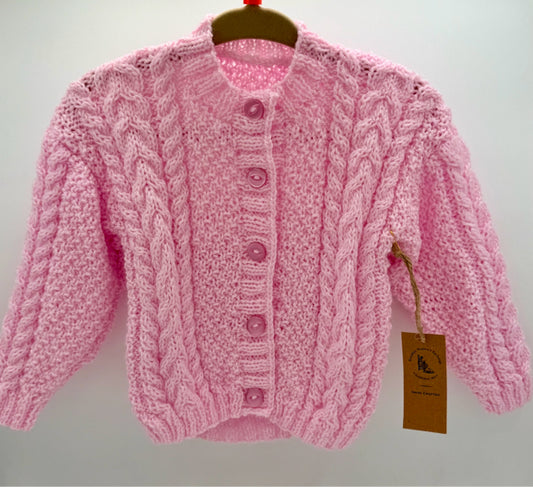 12-18 M Light Pink Acrylic Aran Cardigan