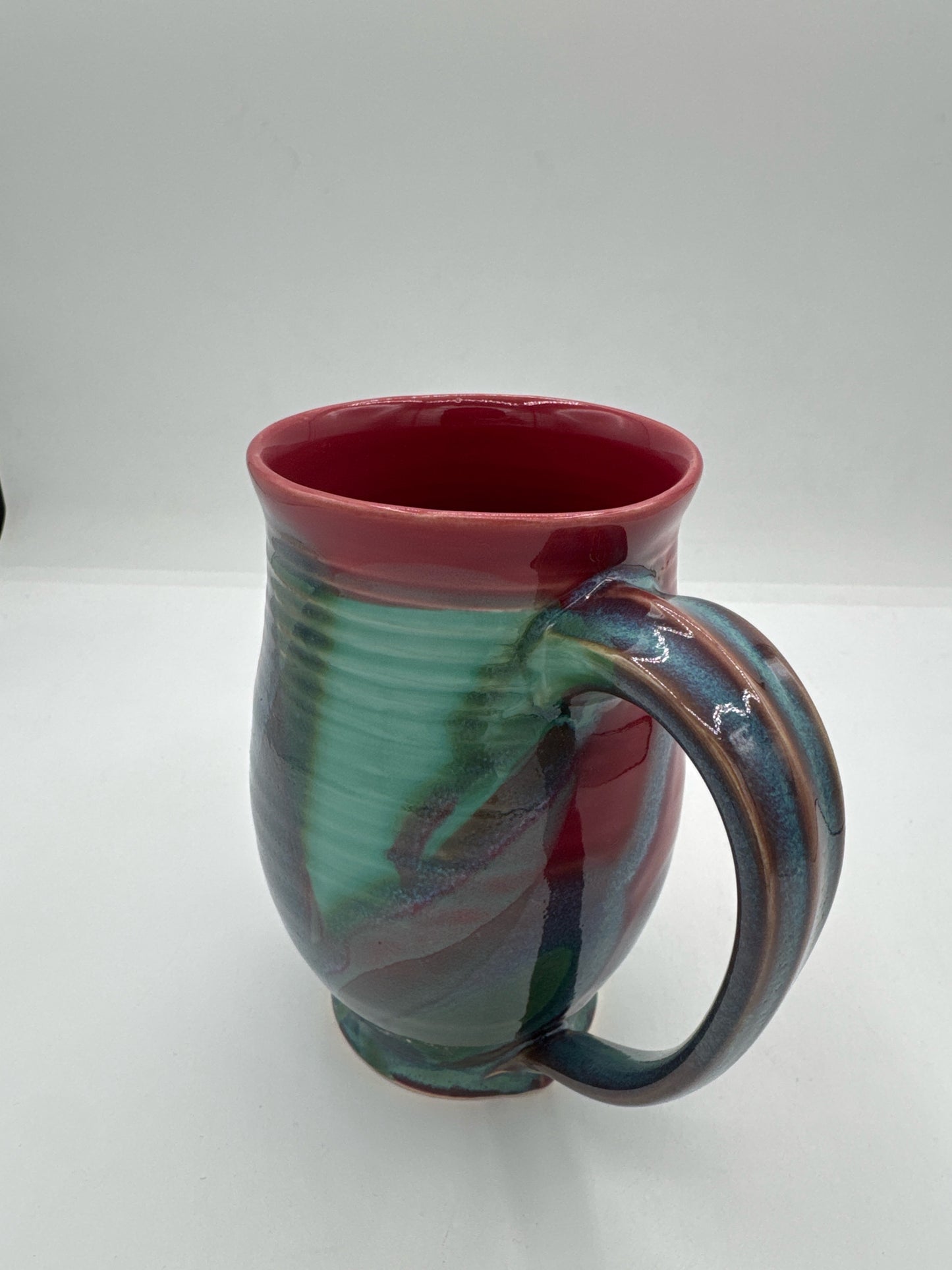 Large Red, Green & Turquoise Thrown Mug
