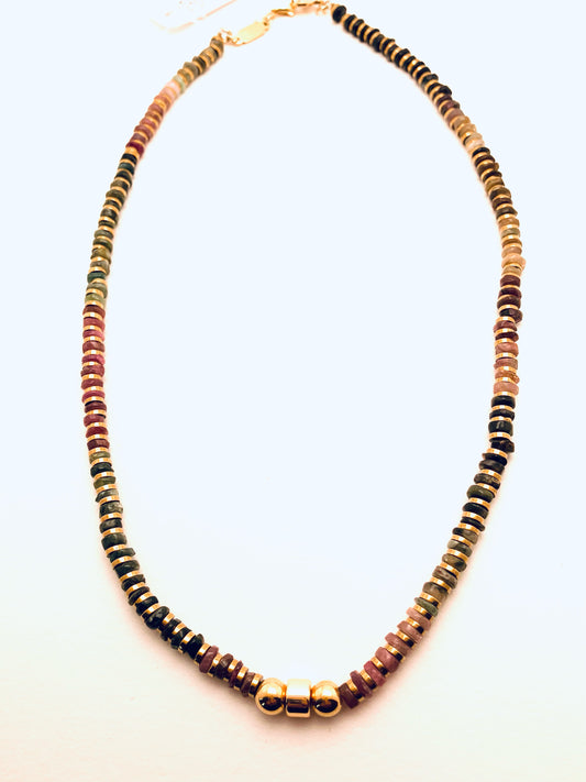 Rainbow Tourmaline Necklace with 14K Gold Plated Brass