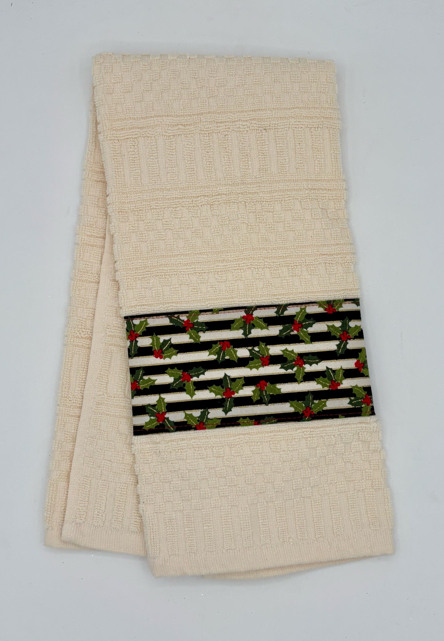 Winter White Towel with Holly Trim