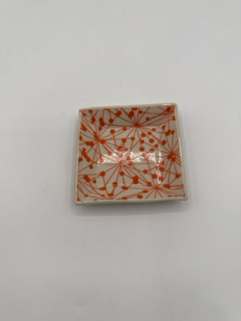 Square Porcelain Trinket Dish In Orande & White