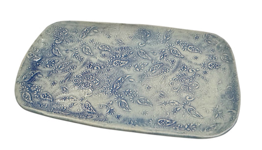 Stoneware Blue Textured Tray