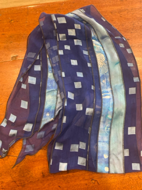 Dark Blue Silk Collage Scarf