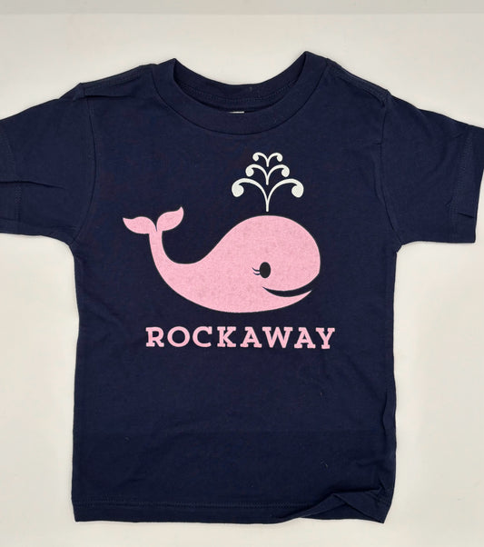 Rockaway Whale Kids Tee pink on navy size 2T