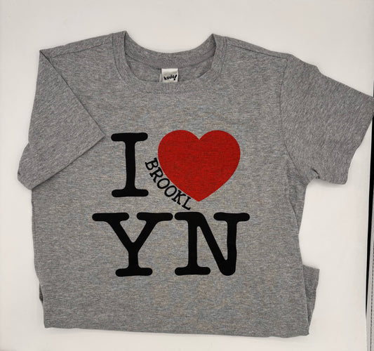 I Heart BkNY red on heather gray youth size M
