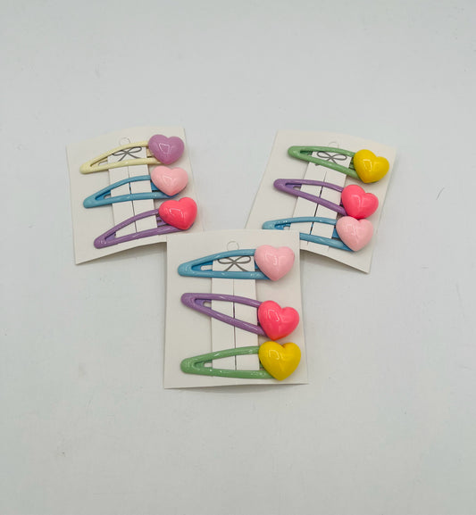 Heart Enamel Barrettes (set of 3)