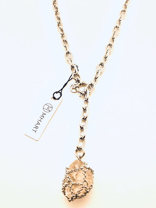 Stainless Steel Chain with Caged Quartz, large quartz