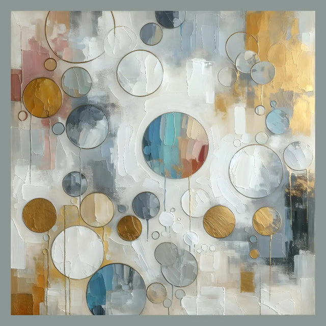 Blue Gray Silk Square, Painterly Circle