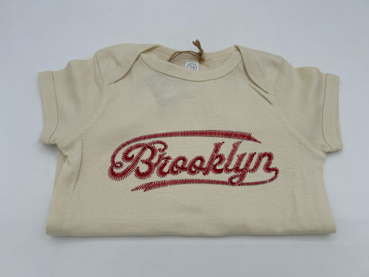 Brooklyn Script Onesie Red on White Size 18M