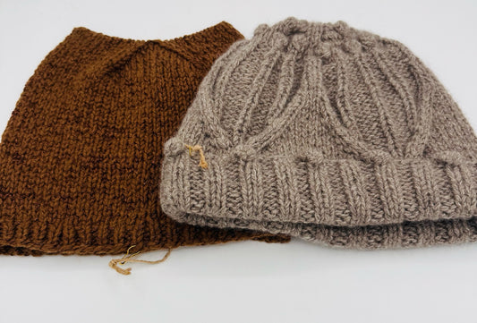 M/L Brown or Grey Leaves and Cables Cashemere and Wool Knit Hat