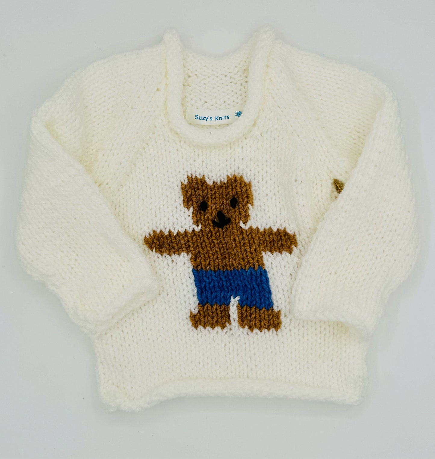 12 M White Acrylic Sweater with Brown Bear