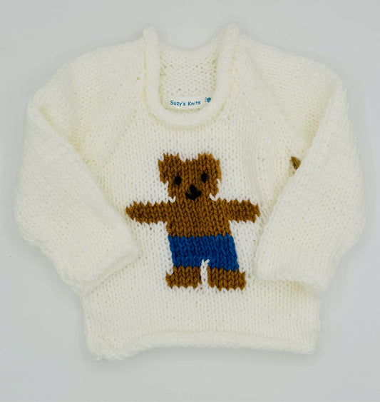 12 M White Acrylic Sweater with Brown Bear