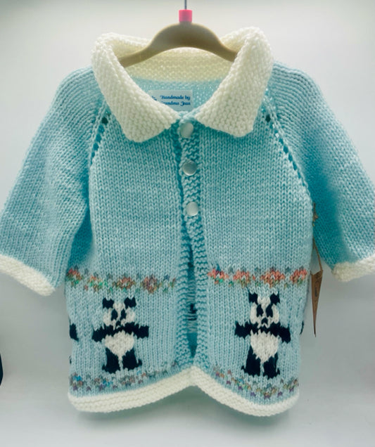 12 M Light Blue Acrylic Panda Knit Coat