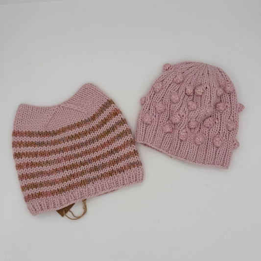 M/L Cashmere and Wool Acorn Bobble Knit Hat