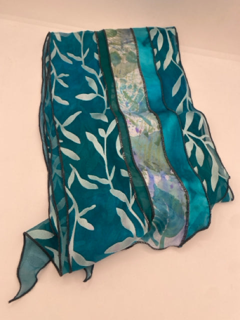 Aqua Silk Collage Scarf